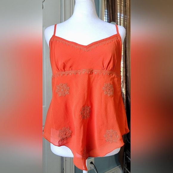Vintage Y2K Asymetric Empire Tank Women's 12 Orange & Gold Boho New York & Co. - Picture 1 of 11